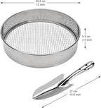 Soil Sieve Stainless Steel Riddle Sieve Set, 12" Diameter, with 3 Interchangeable Filter Mesh Sizes 3,6,9mm and Shovel