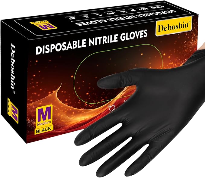 Disposable Gloves 100 Count, Black Nitrile Gloves for Cleaning, Powder & Latex Free Food Prep Gloves for Men & Women, Medium