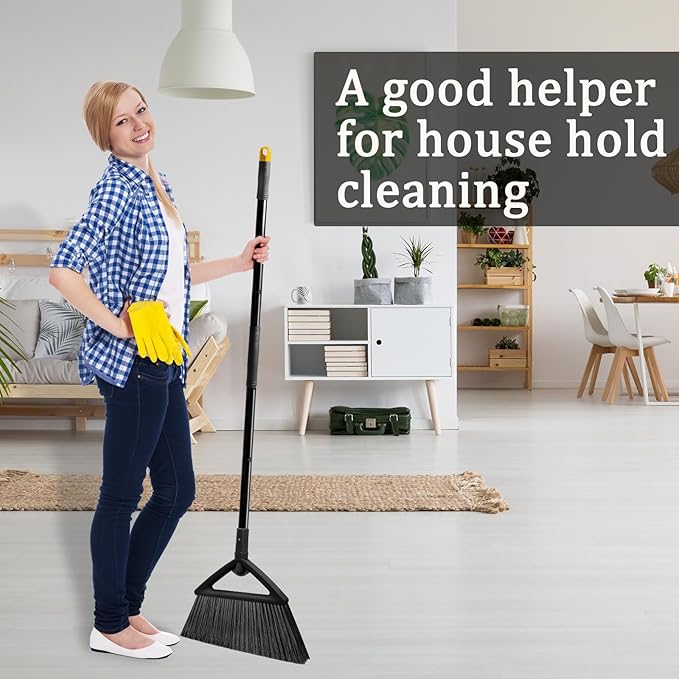 4PCS Heavy Duty Angle Broom, Long Pole Brooms for Indoor, Outdoor Sweeping, Kitchen to Courtyard, Black