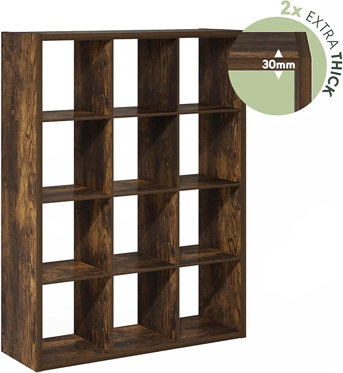 Furinno Cubicle Open Back Decorative Cube Storage Organizer, 12-Cube, Amber Pine