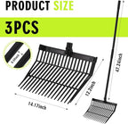 Lasnten 3 Sets Manure Fork with Long Metal Handle Pitch Fork Manure Rake Heavy Duty Muck Rake for Gardening Horse Stall Stable Grass Hay Cleaning Farm Work(Black)
