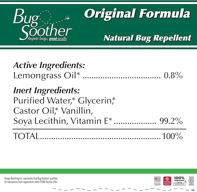 Bug Soother Spray 8 oz - Natural Insect, Gnat and Mosquito Repellent & Deterrent - Safe Bug Spray for Adults, Kids, Pets, & Environment - Made in USA