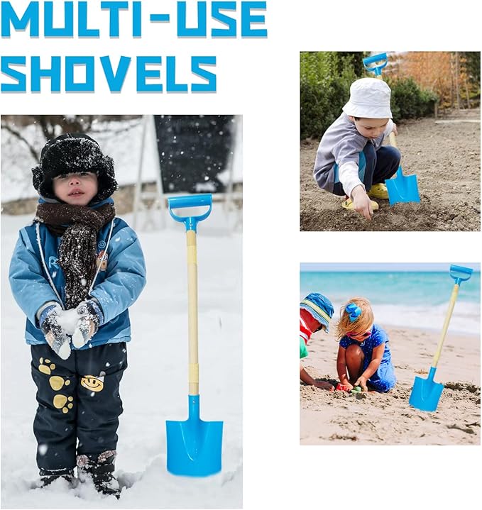 Kids Beach Shovels for Digging Sand, Beach Toys Gifts for Kids 3-10, 31" Long Plastic Shovel Spade & D-Handle, Adjustable Length, 3PACK