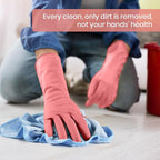 Rubber Cleaning Gloves for Dishwashing, 4 Pairs Reusable Kitchen Gloves for Washing Dishes and Household Cleaning, Pink Dish Gloves with Flocked Lining and Non-Slip Grip, Pefect for Woman Men - M