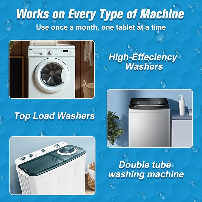 Washing Machine Cleaner, Washing Machine Cleaning Tablets, HE Front Load & Top Load Washers, Clean Inside Drum and Laundry Tub Seal, 6 Count (1, Blue) (1, Blue)