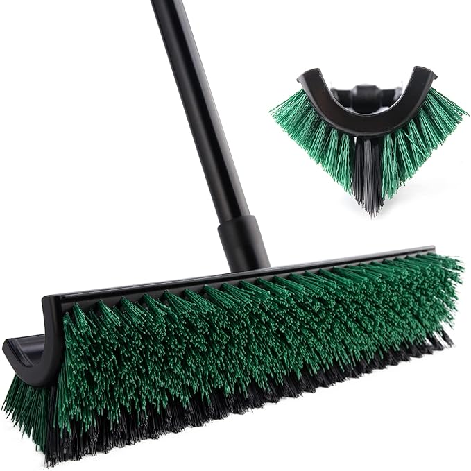 Eyliden Double-Sided Floor Scrub Brush, 65.5'' Long Handle, V-Shaped Head Brushes for Crevice and Corner Cleaning, No-Scratch Effortless Grout Brush for Floor Joint Tile Seams Bathroom Kitchen