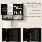 Wooden Bathroom Organizers, Over The Toilet Storage Cabinet with 2 Doors, Adjustable Shelves & Towel Bar, Wall Mounted Medicine Cabinet for Laundry with Mirror, Black