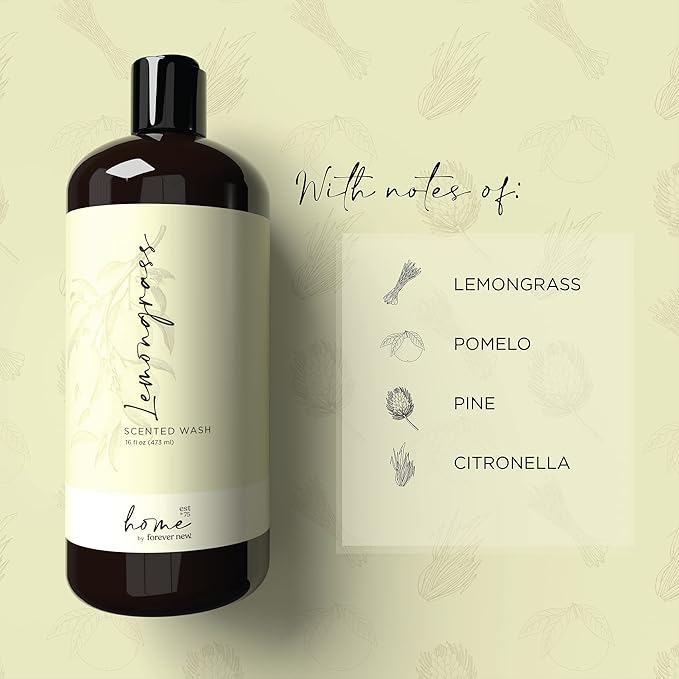 Home by Forever New – Scented Liquid Laundry Detergent, Lemongrass, 16 Fl Oz – Perfect for Washing Towels, Bed Linens, Clothing, and More