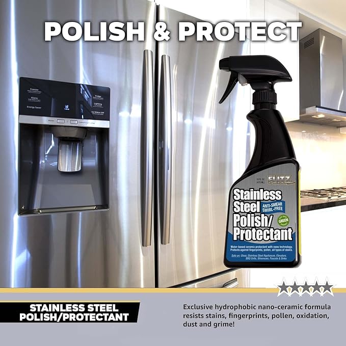 Flitz Stainless Steel Polish Protectant - 16oz Bottle, USA-Made Ceramic Coating for Stainless Steel Appliances, Repels Fingerprints & Water Spots - Aluminum & Chrome Polish & Protectant (3 Pack)