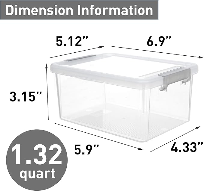Citylife 1.3 QT 8 Packs Small Storage Bins Plastic Storage Container Stackable Box with Lids for Organizing, Clear White