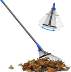 Rake for Leaves - Metal Leaf Rake for Lawn & Garden, Expandable Head 9"-17", 75" Adjustable Handle for Kids & Adults - Effortless Gardening, Portable Camping Rakes with Tool-Free Assembly