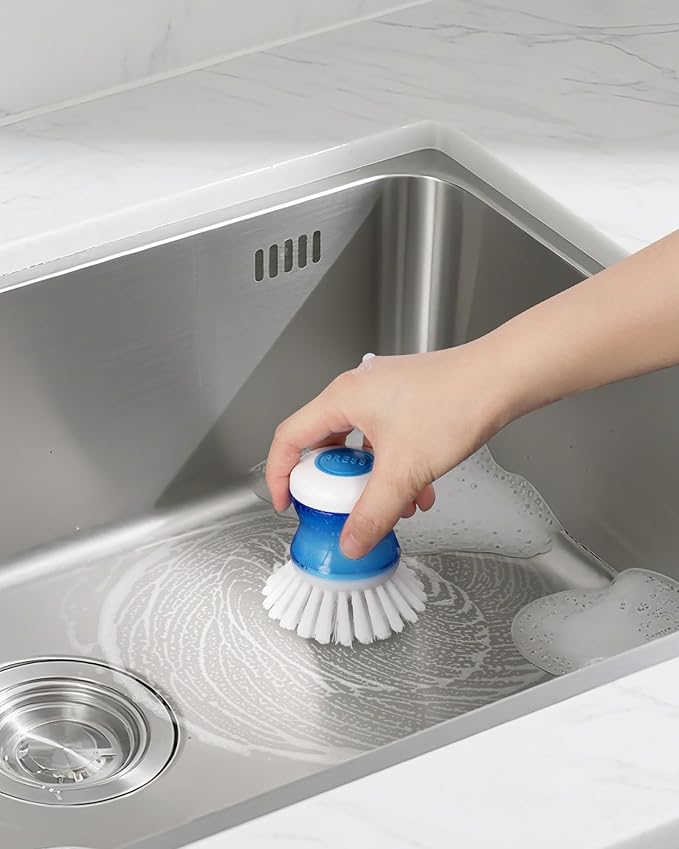 Dish Brush with Soap Dispenser for Dishes Pot Pan Kitchen Sink Scrubbing, White 2 Pack