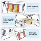 Clothes Drying Rack, Foldable 2-Level Laundry Racks for Drying Clothes Rack,Stainless Steel Drying Rack Clothing Collapsible for Indoor Outdoor,with Height-Adjustable Wings,33 Drying Rails,Gray