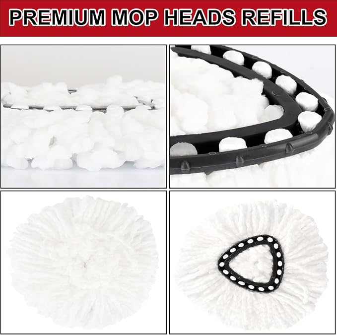 3 Pack Spin Mop Replacement Heads, 100% Microfiber Spin Mop Refill for Easy Wring Compatible with Triangle Spin Mop, 360 Degree Spinning Mop Replace Head for Floor Cleaning
