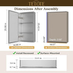 TETOTE 15 x 26 Bathroom Mirror with Storage with Tempered Beveled Mirror Silver Medicine Cabinet Aluminum Cabinet DTC Hinges, Stepless Adjustable Shelves, Recessed/Surface-Mounted
