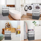 HomeHacks 2 Pack Large Laundry Baskets, Waterproof, Freestanding Laundry Hampers, Collapsible Clothes Hamper with Reinforced Handles in Laundry Room, College Dorm, Bathroom, Bedroom (Grey, 75Lx2)