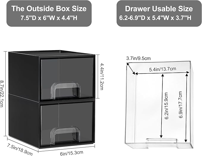 Vtopmart Black Stackable Storage Drawers,4.4‘’ Tall Cologne Organizer for Men,Plastic Containers for Vanity, Dresser,Office Desk,Bathroom Countertop Organization,Ideal for Room Decor,Gifts for Men