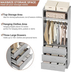 Besiost Closet System Set of 4, 8FT Closet Systems with 12 Wood Drawers, 96" Closet Organizer System with 4 Hanging Rods & 4 Shelves, Heavy Duty 96 Inch Walk-in Closet, Grey (96"L x 15" W x 80" H)