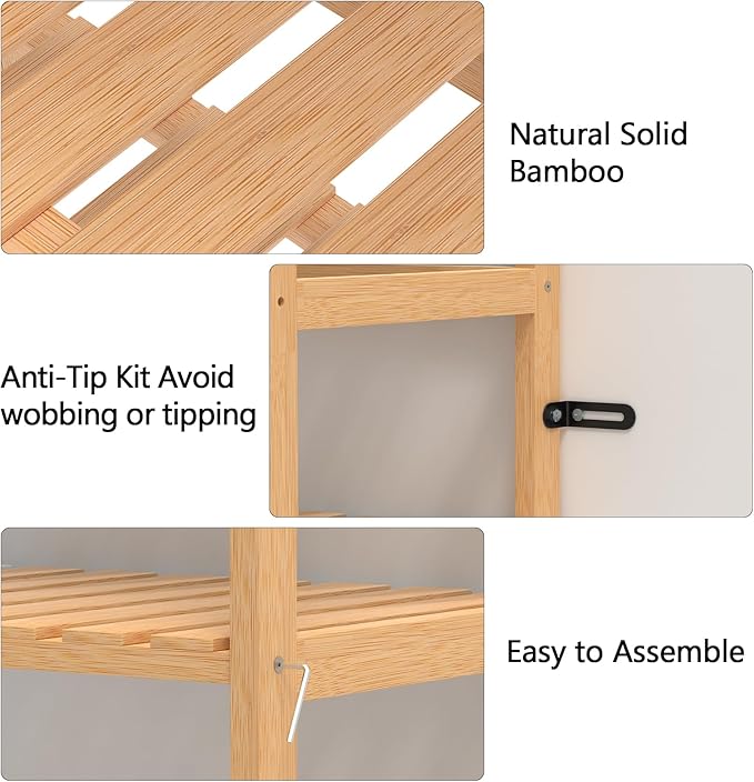 VASMIA 6-Tier Bamboo Shelf,Bamboo Storage Shelving Unit,Tall Bookcase with Adjustable Shelves,Multipurpose Storage Display Shelf for Bathroom, Living