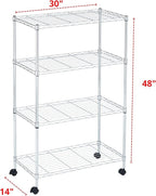Heavy Duty 4 Tier Wire Shelving Unit Storage Rack, Metal Shelves Utility Organizers, Organization Units for Products, Plant, Pantry, Garage, Laundry Durable Shelf Stand, Chrome, 14"W x 30"L X 48"H