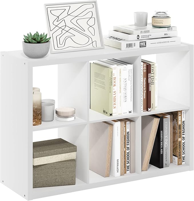 Furinno Cubicle Open Back Decorative Cube Storage Organizer, 6-Cube, White