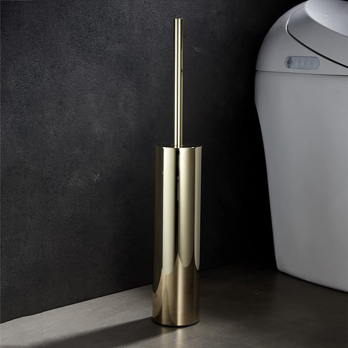 Freestanding Luxury Toilet Brush 304 Stainless Steel Toilet Brush and Holder 19-Inches Tall Round Rust Resistant Anti-Odor and Easy to Clean with Polished Gold Finished