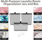 COAZEX 3 Pack Laundry Powder Container & Dryer Sheet Holder, Plastic Laundry Room Organization and Storage Jars with Lids, Labels & Scoops for Powder, Detergent, Scent Booster (Black)
