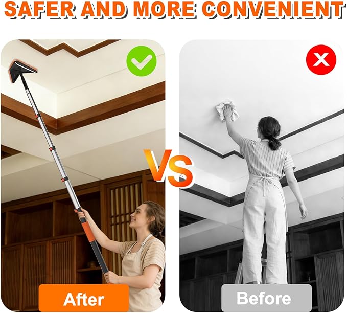 36FT Reach Duster Cleaner Kit, Dusters for Cleaning with Extension Pole, Baseboard & Wall and Window Cleaner Mop for Fan Blades, High Ceiling and Cobweb