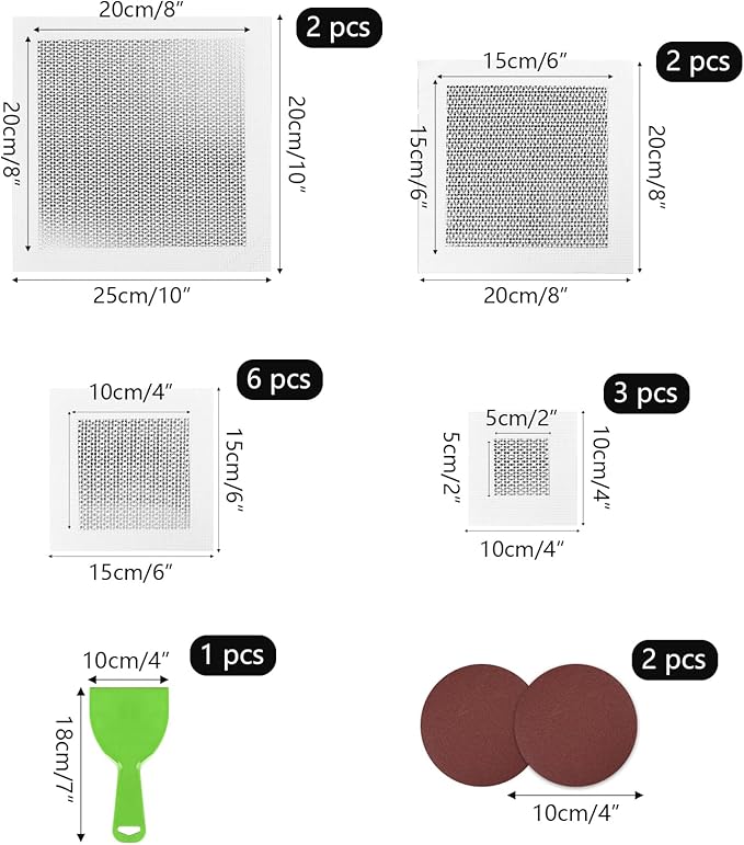Drywall Repair Kit, 2/4/6/8Inch Drywall Patch Kit Self Adhesive Aluminum Plasterboard Wall Patches Quick Fix Plaster Wall with Scraper for Plaster Roof Drywall Crack Repair (16Pcs Kit)