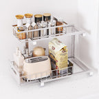Under Sink Organizer Storage 2-Tier Heavy Duty Metal Pull Out Cabinet Organizer Slide Out Sink Shelf Organizer Height Adjustable, Multi-Purpose Storage Shelf for Kitchen Bathroom (Silver, 1 Pack)