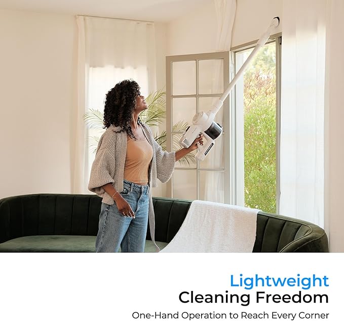 CUCKOO Powerclone Cordless Vacuum Cleaner for Home with Charging Stand, High-Suction Cordless Stick Vacuum Cleaner for Hardwood Floor and Carpet, Includes Multiple Attachments, White (CVC-A1410NW)