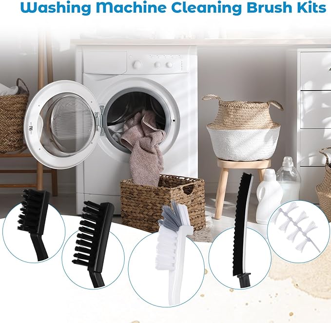 Lasnten 6 Pcs Washing Machine Cleaning Brush Kits - 5pcs Hard Bristle Crevice Cleaning Brush and 1pcs Front Load Washer Tool for Filter Kitchen Toilet Bathroom Sink Home Window
