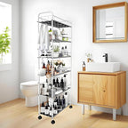 6 Tier 10in Slim Rolling Storage Cart with Handle, White Mobile Shelving Unit with Wheels, Metal Wire Storage Rack with Baskets for Kitchen Bathroom Office Laundry Narrow Piaces