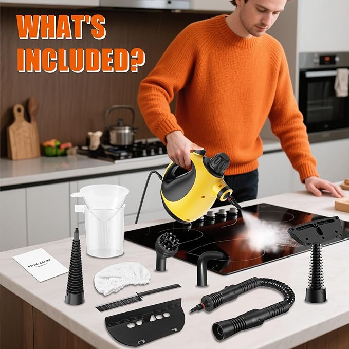 Handheld Steam Cleaner for Home - Pressurized Handheld Steamer for Cleaning with High Pressure, Chemical-Free Multi-Purpose Portable Deep Steam Cleaner for Cleaning Windows, Couch(Yellow)