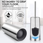 Toilet Brush and Holder, 2 Pack Toilet Brush with 304 Stainless Steel Long Handle, Toilet Bowl Brush for Bathroom Toilet-Ergonomic, Elegant,Durable (Silver)