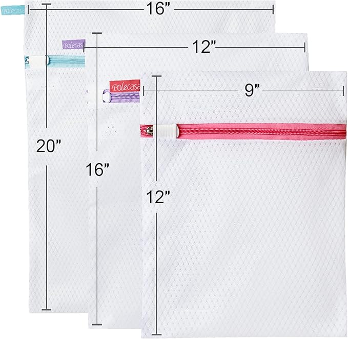 Polecasa 3Pcs Premium 125g Diamond Mesh Laundry Bags, 3 Pack Durable Laundry Wash Bags with Sturdy Zipper for Delicates (1 Large, 1 Medium, 1 Small)