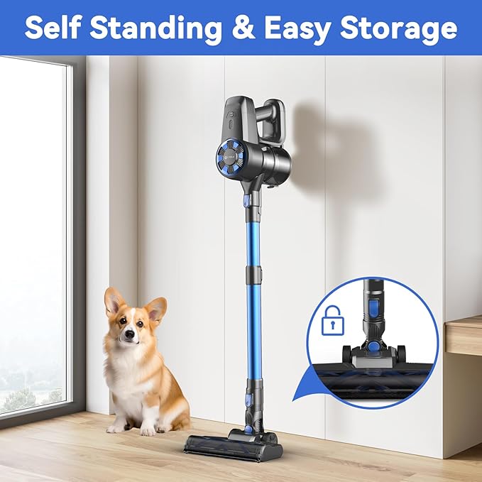 Cordless Vacuum Cleaner, 8-in-1 Lightweight Stick Vacuum with Powerful Suction, Self-Standing, 40 Mins Max Runtime, Rechargeable Vacuum Cleaners for Home, Hardwood Floor, Carpet, Pet Hair N3S