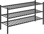 ROMGUAR CRAFT 3-Tier Bamboo Long Shoe Rack, Free Standing Wood Shoe Shelf Storage Organizer for Closet Entryway Stackable 35"x11"x20" (Black)