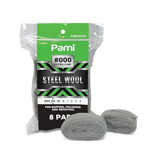 PAMI Non Scratch Ultra Smooth Grade 0000 Steel Wool Pads for Glass Cleaning (Pack of 8) (#000 - Extra Fine)