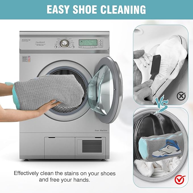 Shoe Washing Machine Bag, 2 Pack Grey Laundry Shoe Bags for Washer and Dryer, Sturdy Zipper with Hook Design, Dry Net Bag Included, Reusable for Sneaker, Gray 2PCS