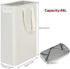 efluky Slim Laundry Basket, Narrow Laundry Hamper with Handles, Collapsible Dirty Clothes Hamper, Tall Laundry Bin for Laundry Room, Dorm and Bedroom, 12.7 Gallons(48L) Beige