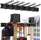 Garage Organization, Garage Tool Organizer Wall Mount with 48 inches Rails and 6 Double-layer Hooks, Tool Organizer Rack For Yard Tools, Shovel, Chair, Snowborad