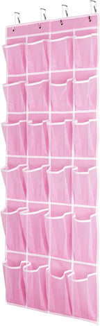 SAVERHO Hanging Shoe Organizer, Over The Door Shoe Organizer with 24 Breathable Mesh Pockets for Men Women Kids Hanging Shoe Storage Rack Organizer Size:58x21 Inch（Pink）
