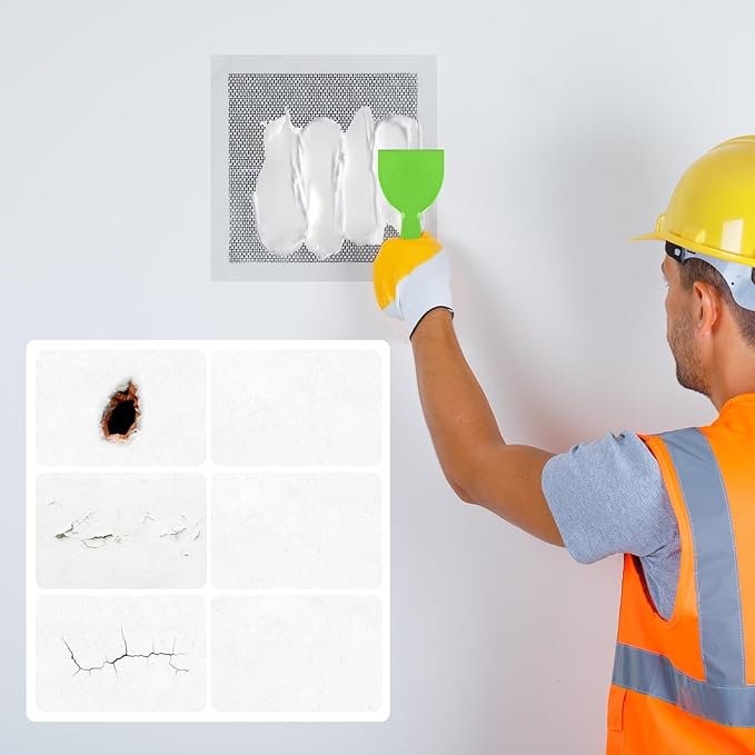 Drywall Repair Kit, 4Inch Drywall Patch Kit Self Adhesive Aluminum Plasterboard Wall Patches Quick Fix Plaster Wall with Scraper for Plaster Roof Drywall Crack Repair (9Pcs Kit)