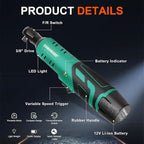 COMOWARE 3/8 Cordless Electric Ratchet Wrench Kit, 40ft-lbs Torque, 12V Power, 8 Sockets, LED Light, Fast Charger, Ergonomic Design