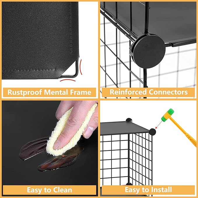 HUBSON Wire Cube Organizer, Book/Toy/Craft/Potted Plants and Pet Closet Organizers, 16-Cube Freely Combinable Metal Grids Storage Shelf, Black Plus Iron