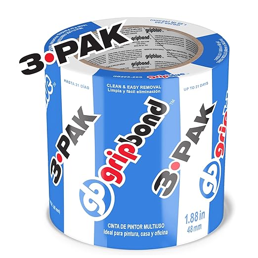Blue Painters Tape 2 Inch Wide, 3 Rolls Masking Tape - Perfect for Precise Lines on Walls & Trim, Multi-Surface, Residue-Free, Easy Removal - Ideal for Indoor & Outdoor Use, 1.88in x 60yds