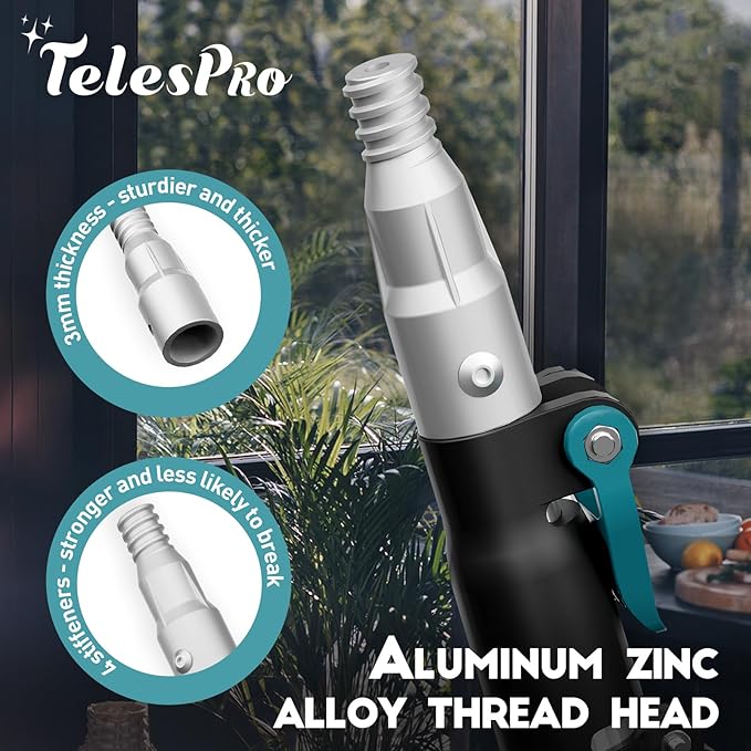 20 Feet High Reach Window Squeegee with 5-12Ft Extension Pole, Window Cleaner Tool with 3-Stage Telescoping Pole, Window Cleaning Kit with Rotatable Head (2 Squeegee & 2 Microfibre Cloths)