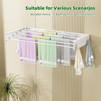 Wall Mounted Drying Rack for Laundry 31.5'', Folding Drying Rack Clothing Wall Mount with 5 Rods and 6 Hooks, Space Saving for Indoor Outdoor Bathroom Balcony (White, 31.5'')