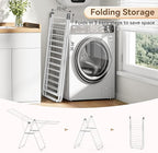 APEXCHASER Clothes Drying Rack, Foldable Drying Rack Clothing, Sturdy Metal Laundry Drying Rack, Height-Adjustable Gullwing, Easy to Fold, Space-Saving, for Indoor Outdoor, White